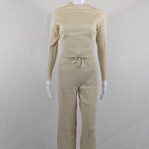 Cider Ivory Ribbed Sweater Top and Pants Set